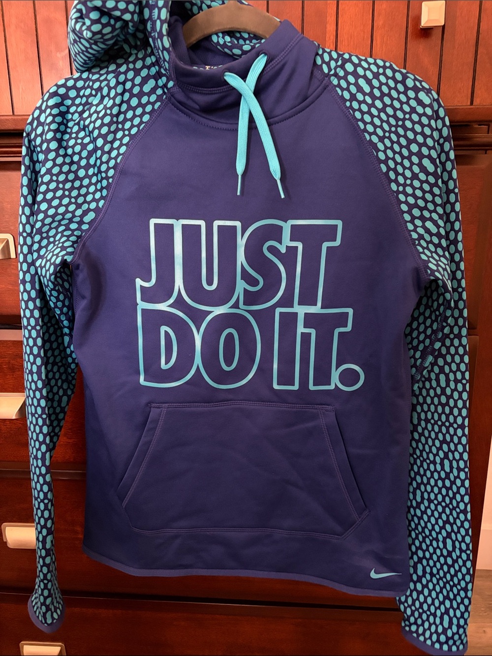 Nike dark Blue and Teal Dotted Hooded Pullover